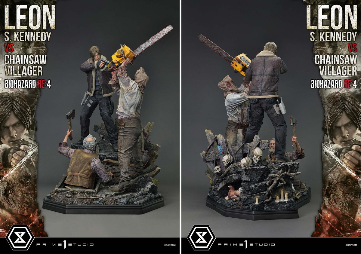 「アルティメットプレミアムマスターライン バイオハザード RE:4 レオン・S・ケネディ VS チェーンソー男」のフィギュア画像